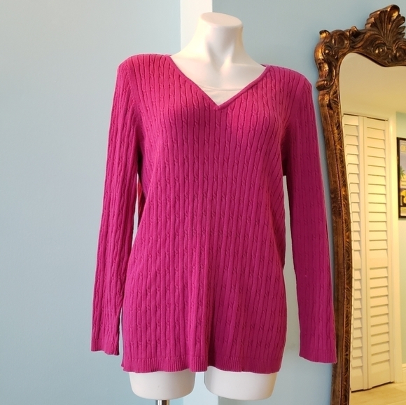 PINK RIBBED V NECK SWEATER WITH MODESTY INSERT - Picture 1 of 5